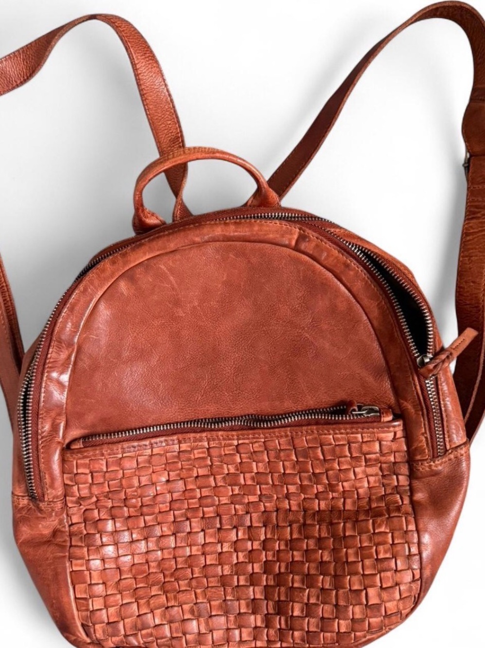 Woven-Front Mini Backpack Leather